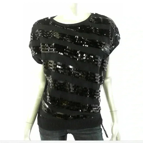 Joseph A Women Top Blouse Shirt S Black Sequin Knit - Picture 1 of 7